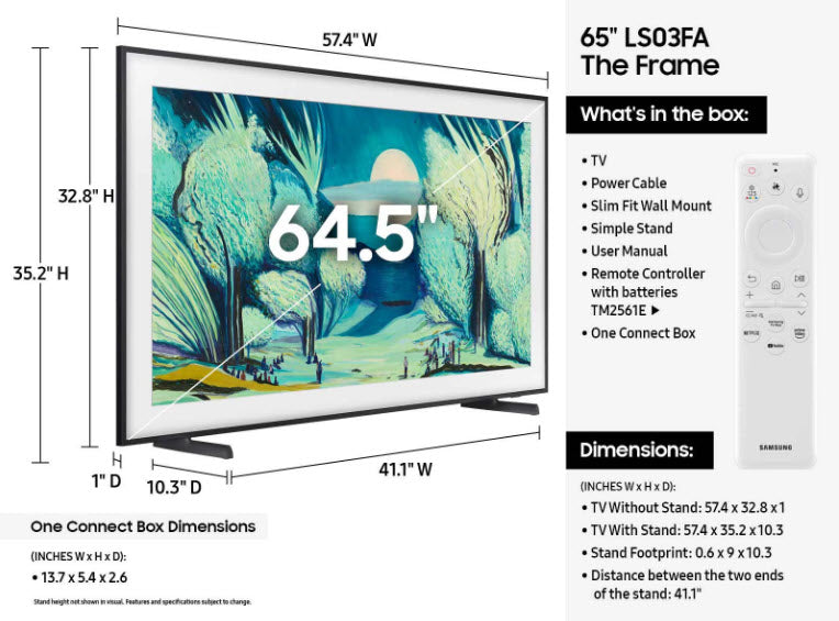 65&quot; Samsung The Frame / QLED 4K Art Mode Samsung Vision AI Smart TV (2025)