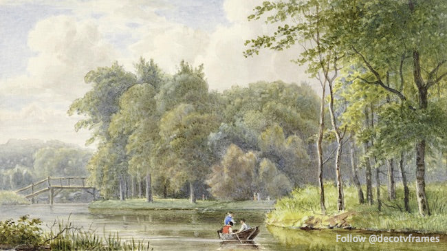 Landschap conoció a figuren en een roeibootje